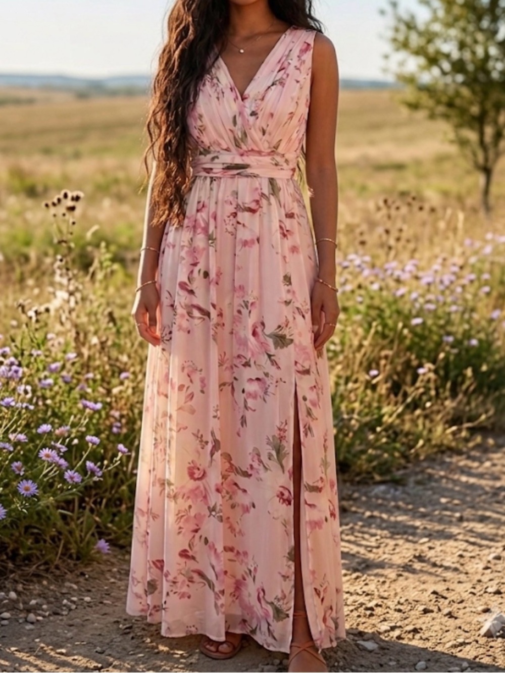Revelry Pink Floral Wrap Maxi Dress